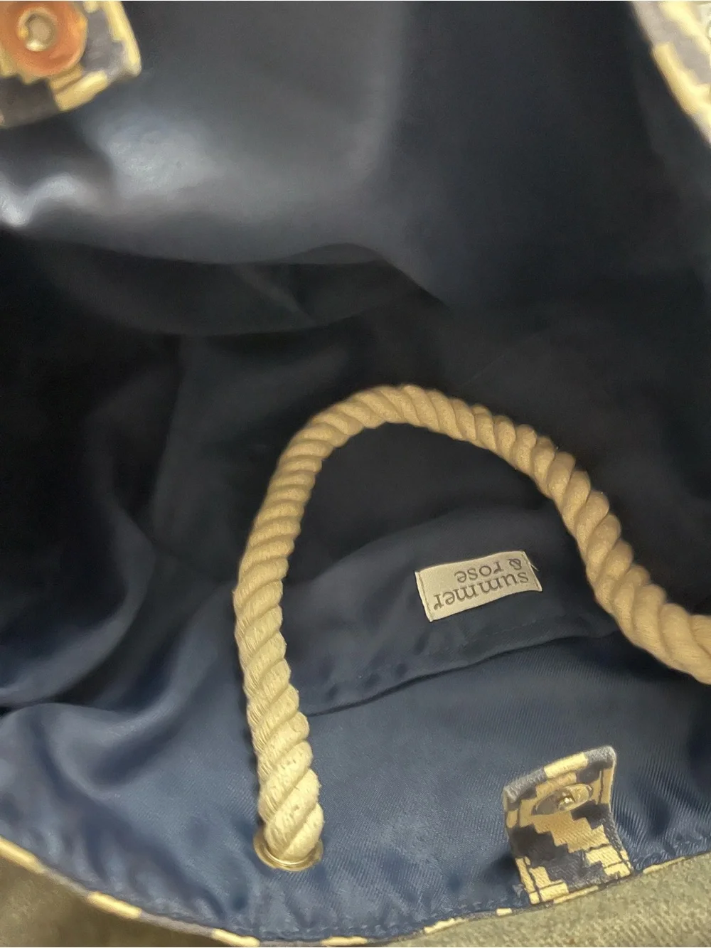 summer & rose Navy and Cream Geometric Rope-Handle Tote
